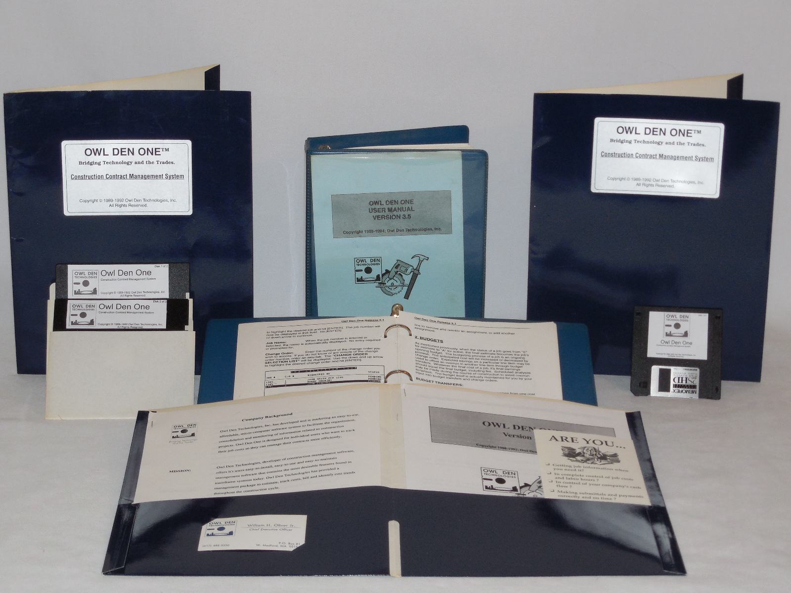 The image displays the Owl Den One Construction Management System.